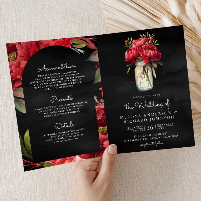 Invitation Code QR Pot de Fleur de Pivoine Rouge Mariage Char (Créateur téléchargé)