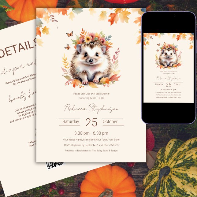 Invitation Code QR pour Baby Shower de la forêt mignonne héri (Créateur téléchargé)