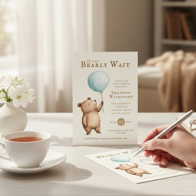 Invitation Code QR pour Baby Shower Ourson et Ballon bleu  (Créateur téléchargé)