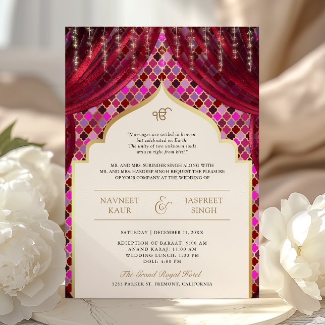 Invitation Code QR Quatrefeuilles Rose Magenta Or Mariage Sik (Créateur téléchargé)