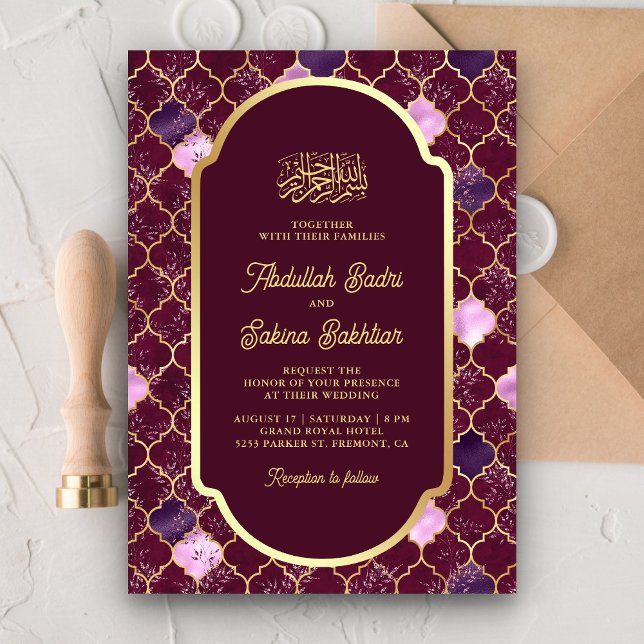 Invitation Code QR Quatrefoil Marocain aux Prunes pour Mariag (Créateur téléchargé)