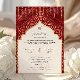 Invitation Code QR Quatrefoil Or Rouge Mariage Sikh