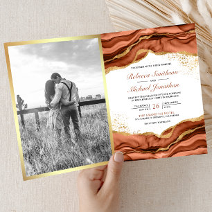 Invitation Code QR Résumé en Encre Dorée Terracotta Mariage