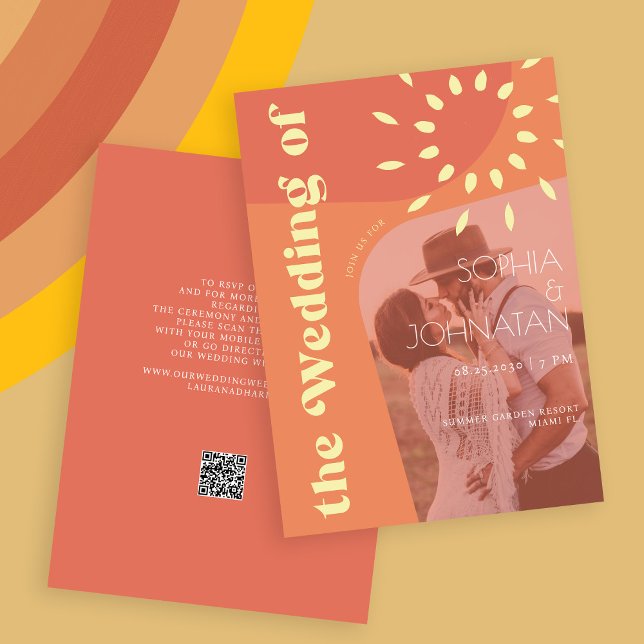 Invitation Code QR rétro brûlé orange gras PHOTO rsvp mariage (Créateur téléchargé)