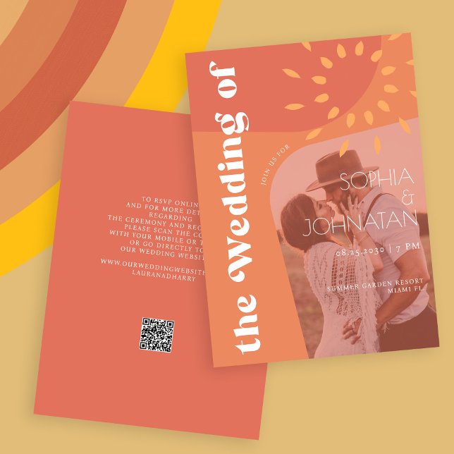 Invitation Code QR rétro brûlé orange gras PHOTO rsvp mariage (Créateur téléchargé)