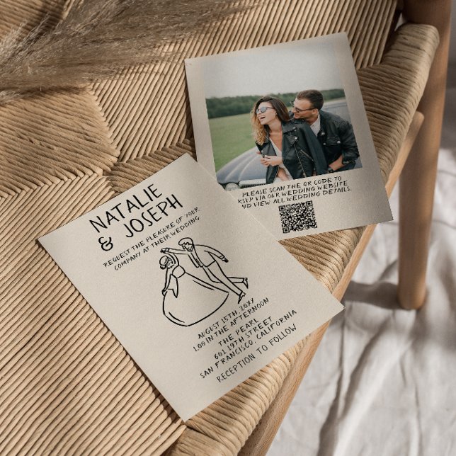 Invitation Code QR Retro Main tirée Quirky Mariage photo (Créateur téléchargé)