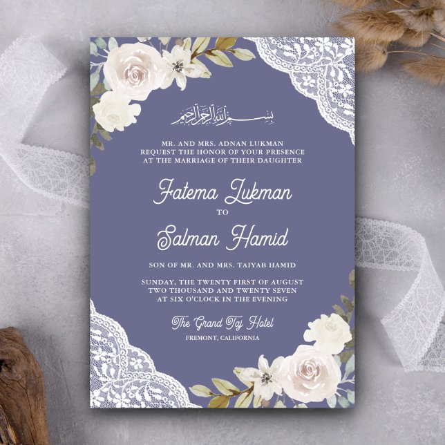 Invitation Code QR Rose Blanche en Dentelle Douce Violet Mari (Créateur téléchargé)