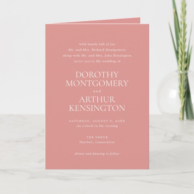 Invitation Code QR Rose Corail Élégant Moderne pour Mariage (Devant)