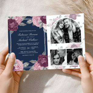 Invitation Code QR Rose Mauve Poussiéreux Rose Foncé Mariage