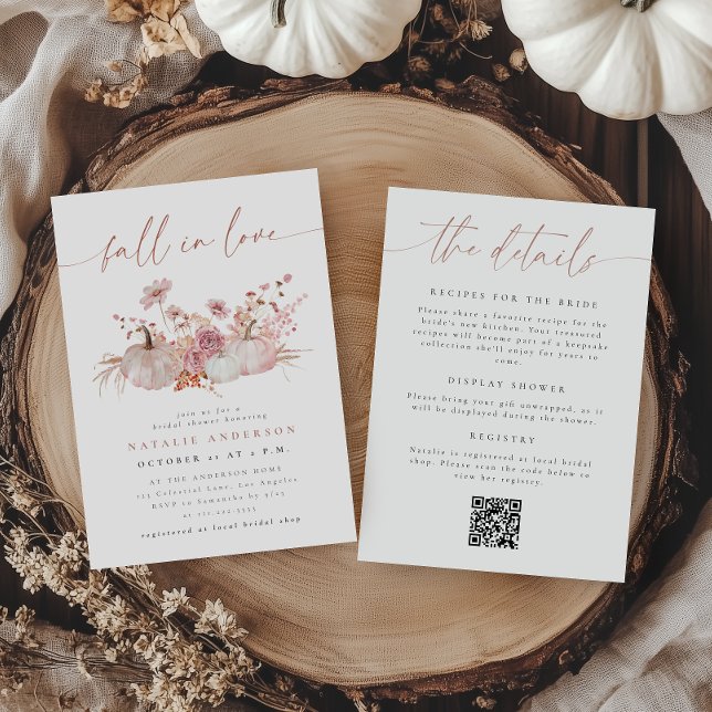 Invitation Code QR Rose Pâle Automne Tout en Un pour l'Enterr (Créateur téléchargé)