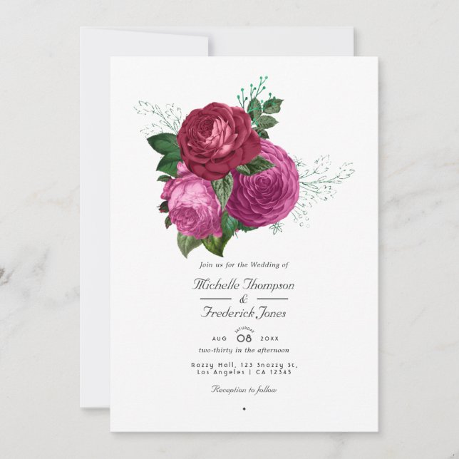 Invitation Code QR RSVP de mariage floral Viva Magenta (Devant)