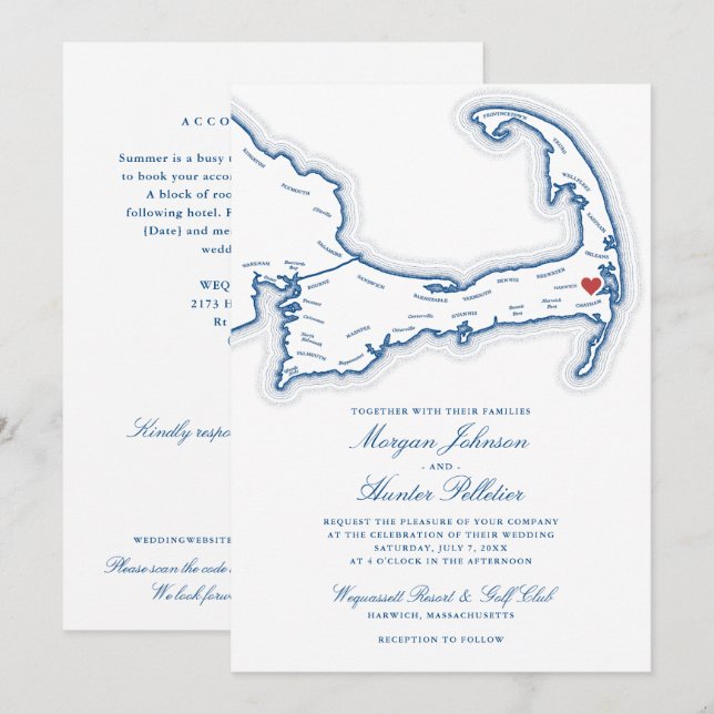 Invitation Code QR RSVP de mariage tout-en-un Wequassett Reso (Devant / Derrière)