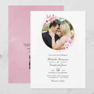 Invitation Code QR RSVP Fleur de Cerisier Rose Mariage de Pri