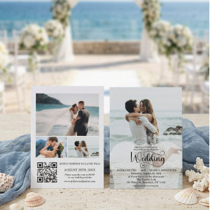 Invitation Code QR RSVP pour mariage moderne 4 photos 