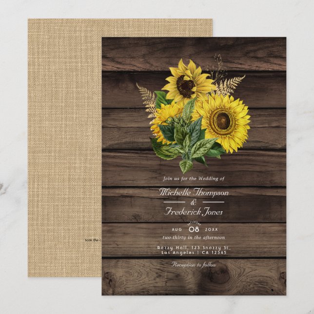 Invitation Code QR RSVP Tournesols Rustiques Mariage Champêtr (Devant / Derrière)