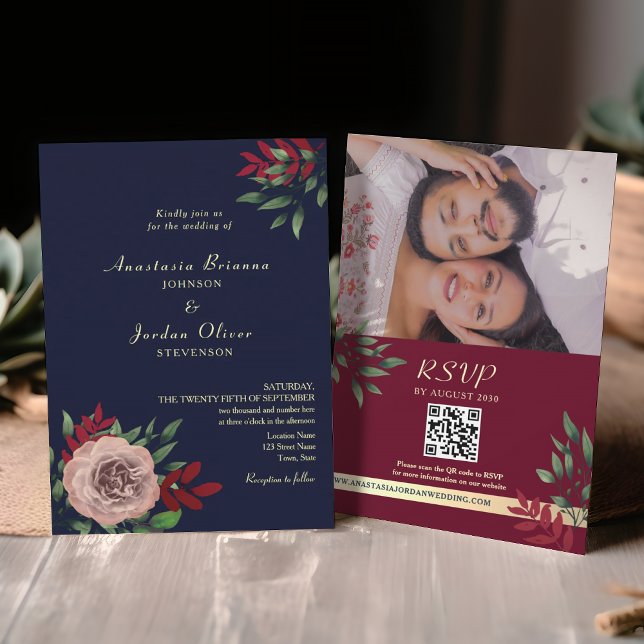 Invitation Code QR Rustique Nuit Bourgogne Mariage (Créateur téléchargé)