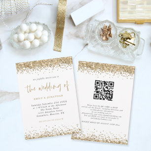Invitation Code QR Script Confettis Pailletés Dorés Mariage