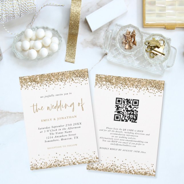 Invitation Code QR Script Confettis Pailletés Dorés Mariage (Créateur téléchargé)