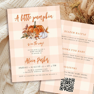 Invitation Code QR shower de bébé automne gingham citrouille