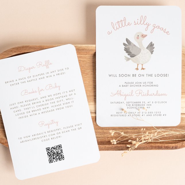 Invitation Code QR Silly Goose Rose Fille Baby Shower (Créateur téléchargé)