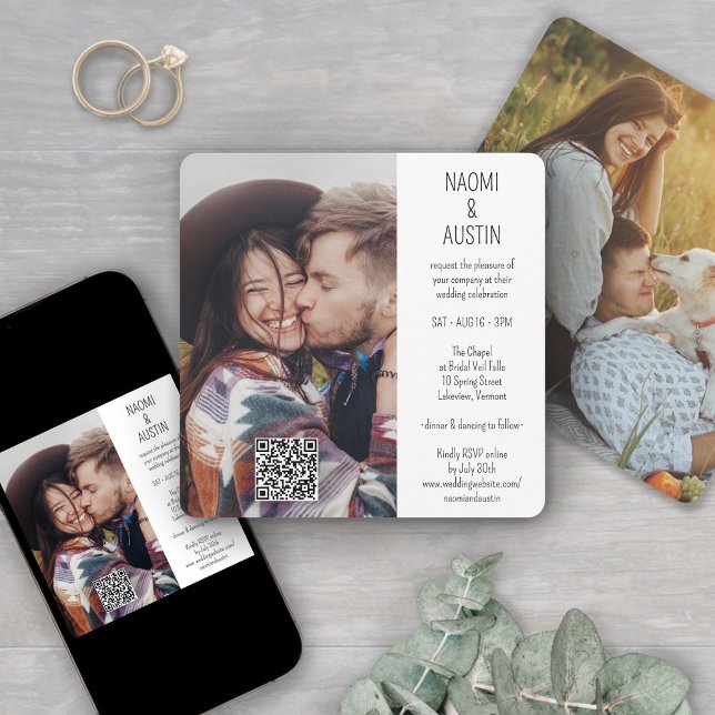 Invitation Code QR Simple Unique 2 Photo Tout-En-Un Mariage (Créateur téléchargé)