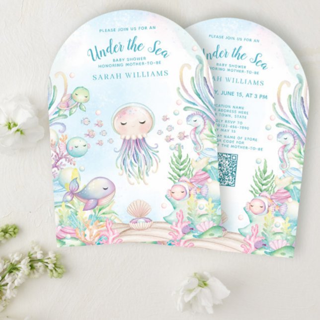 Invitation Code QR sous le Baby shower d'aquarelle bleu marin (Créateur téléchargé)