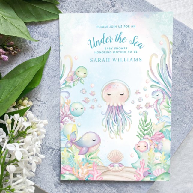 Invitation Code QR sous le Baby shower d'aquarelle bleu marin (QR Code Baby Shower Invitation!)