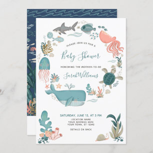 Invitation Code QR sous le Baby shower d'aquarelle bleu marin