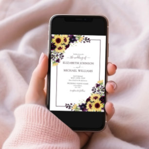 Invitation Code QR Tournesol Mauve Foncé Aquarelle Mariage