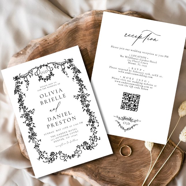 Invitation Code QR victorien français noir en un seul Mariage (Créateur téléchargé)