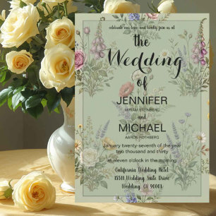 Invitation Code QR Wildflower Mariage Floral Vert Sauge