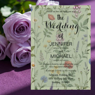 Invitation Code QR Wildflower Mariage Floral Vert Sauge