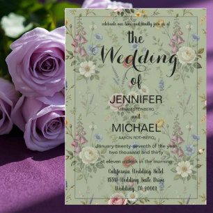 Invitation Code QR Wildflower Mariage Floral Vert Sauge