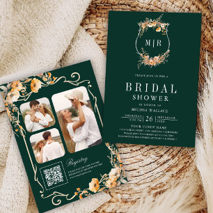 Invitation Code QR Wildflower Vert Émeraude pour une Baby Sho