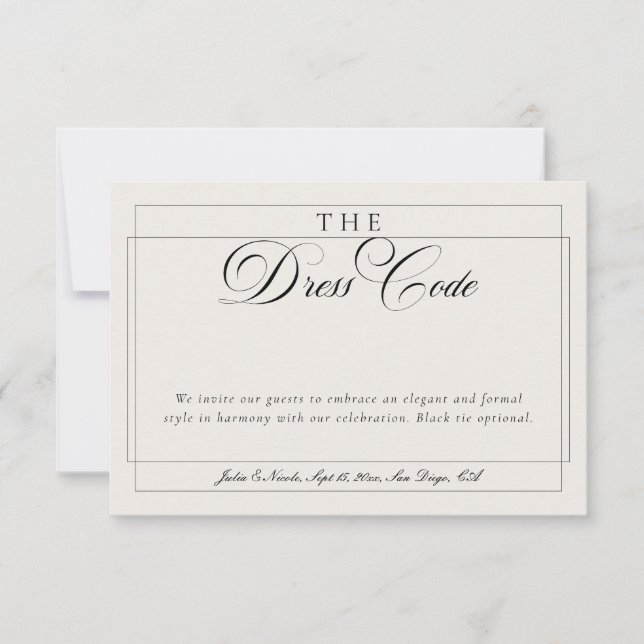 Invitation Code vestimentaire formel calligraphie ivoire noir (Devant)