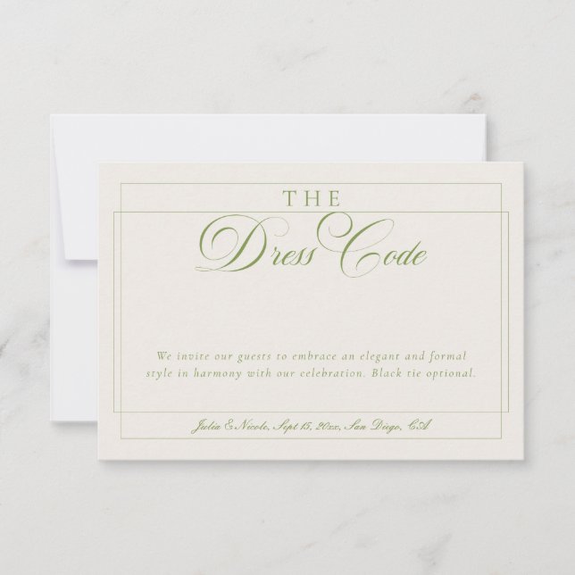 Invitation Code vestimentaire formel calligraphié ivoire vert (Devant)