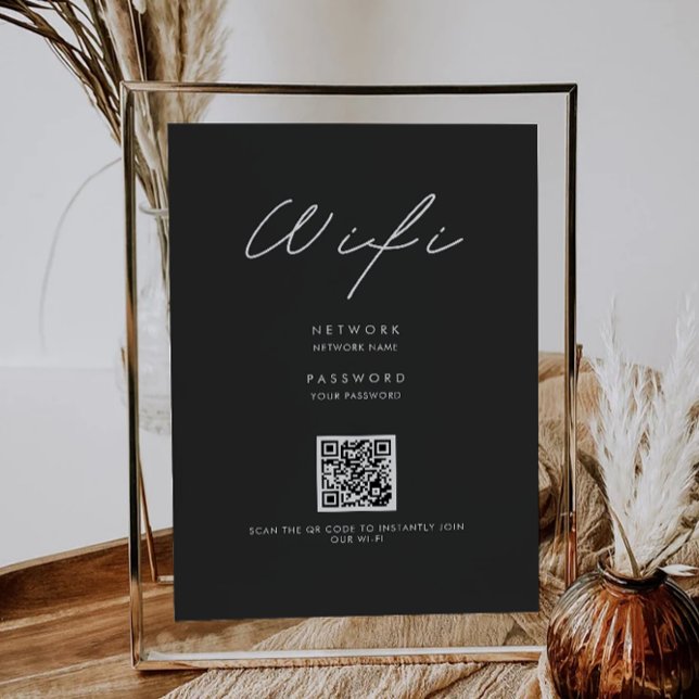 Invitation Code Wifi Noir, Code QR Connexion Wifi Wifi (Black Wifi Code, QR Code Wifi Connect Invitation)