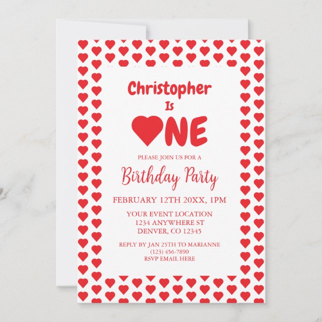 Invitation Coeur 1er anniversaire (Devant)