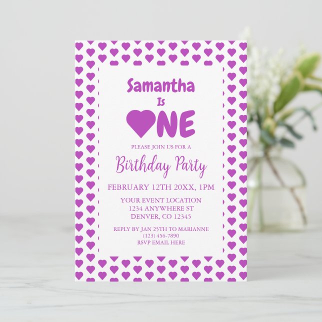 Invitation Coeur 1er anniversaire (Debout devant)