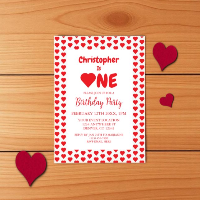 Invitation Coeur 1er anniversaire (Créateur téléchargé)