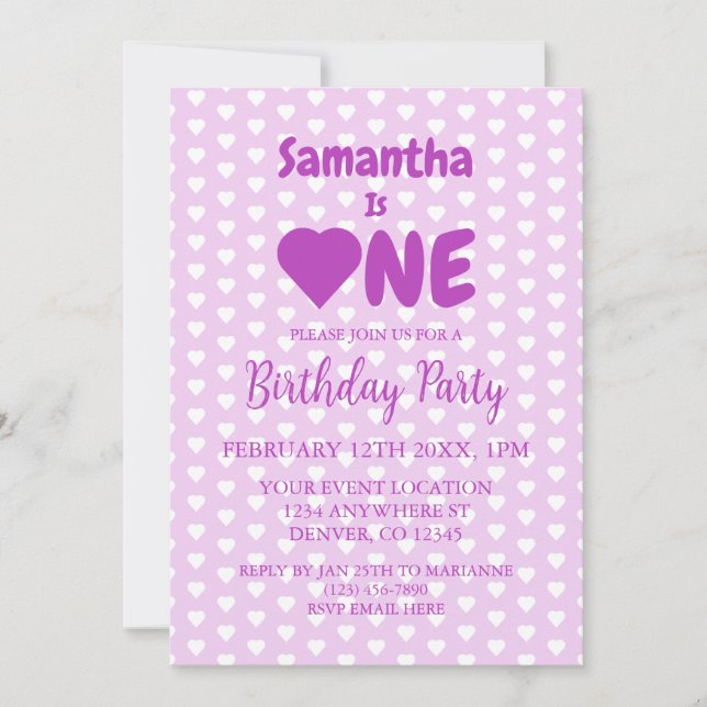 Invitation Coeur 1er anniversaire (Devant)
