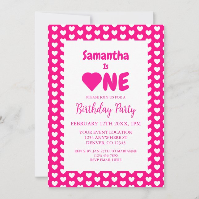 Invitation Coeur 1er anniversaire (Devant)