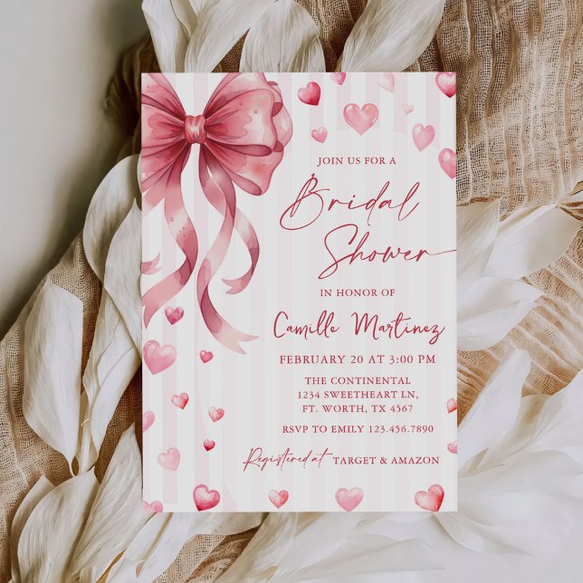 Invitation Cœur à Ruban Rose Saint Valentin Mariage (Créateur téléchargé)