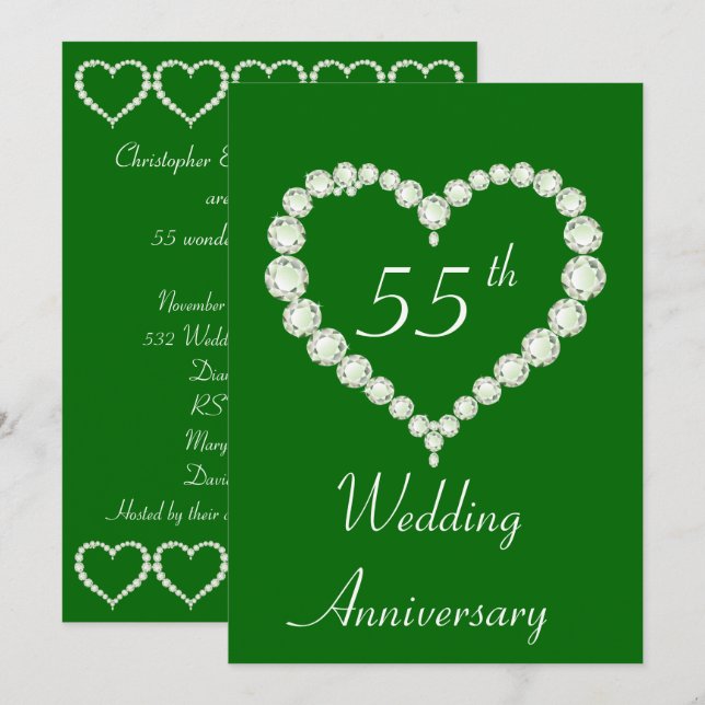 Invitation Cœur Amour Diamant Émeraude Anniversaire (Devant / Derrière)