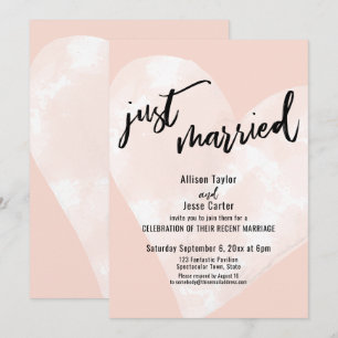 Invitation Cœur Aquarelle Blanc Juste Marié sur Blush