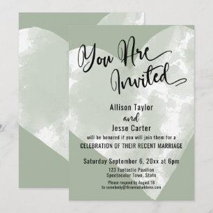 Invitation Cœur aquarelle blanc Vous êtes invité Vert sauge