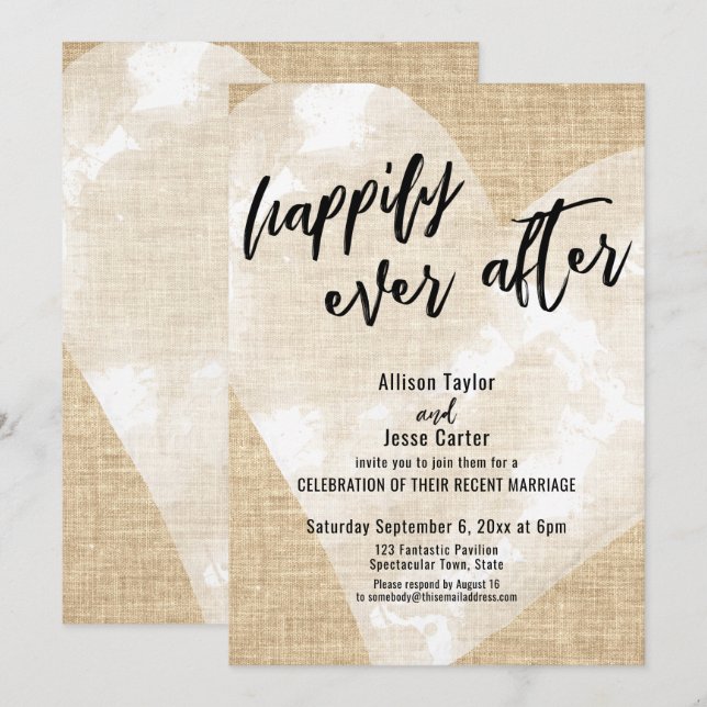 Invitation Cœur Aquarelle Blanche Heureux À Tout Jamais Burla (Devant / Derrière)