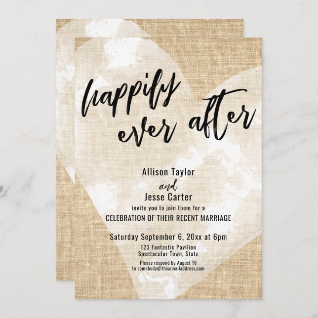 Invitation Cœur Aquarelle Blanche Heureux À Tout Jamais Toile (Devant / Derrière)