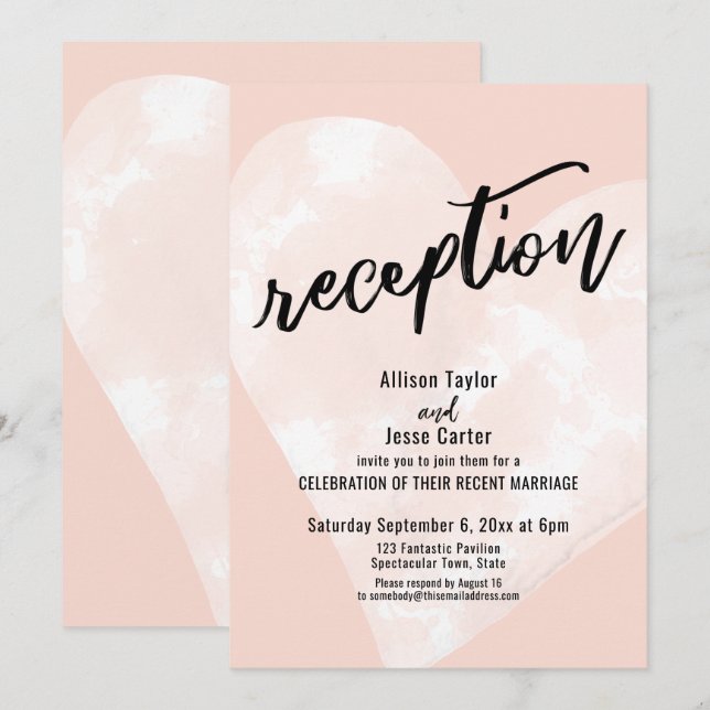 Invitation Cœur Aquarelle Blanche Réception Décontractée Roug (Devant / Derrière)