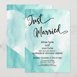 Invitation Cœur Aquarelle Bleu Vert Clair Écriture Juste Mari